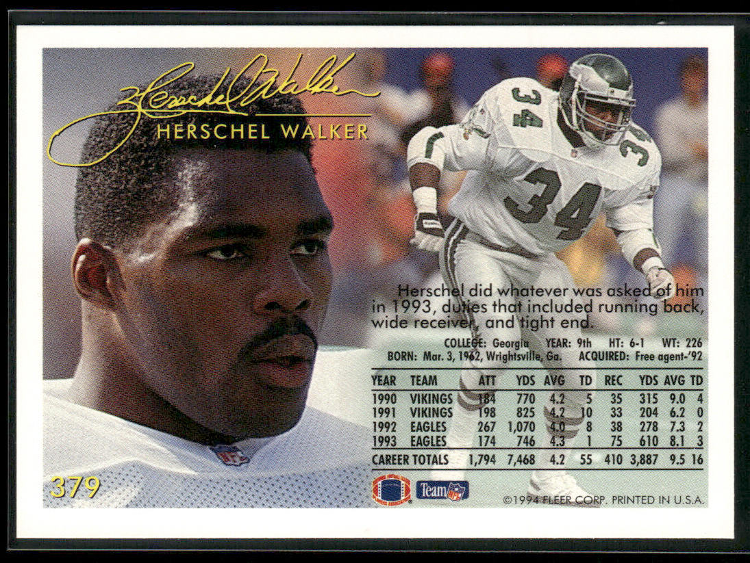 Herschel Walker 1994 Fleer #379 Philadelphia Eagles
