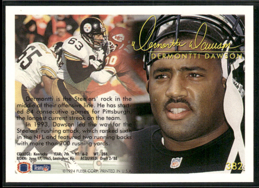 Dermontti Dawson 1994 Fleer #382 Pittsburgh Steelers