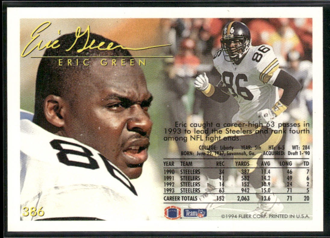 Eric Green 1994 Fleer #386 Pittsburgh Steelers