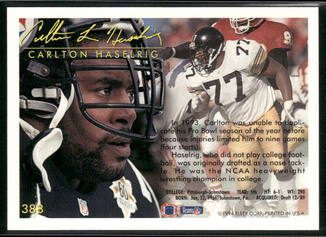 Carlton Haselrig 1994 Fleer #388 Pittsburgh Steelers