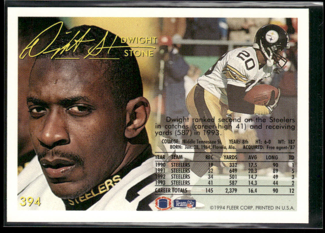 Dwight Stone 1994 Fleer #394 Pittsburgh Steelers