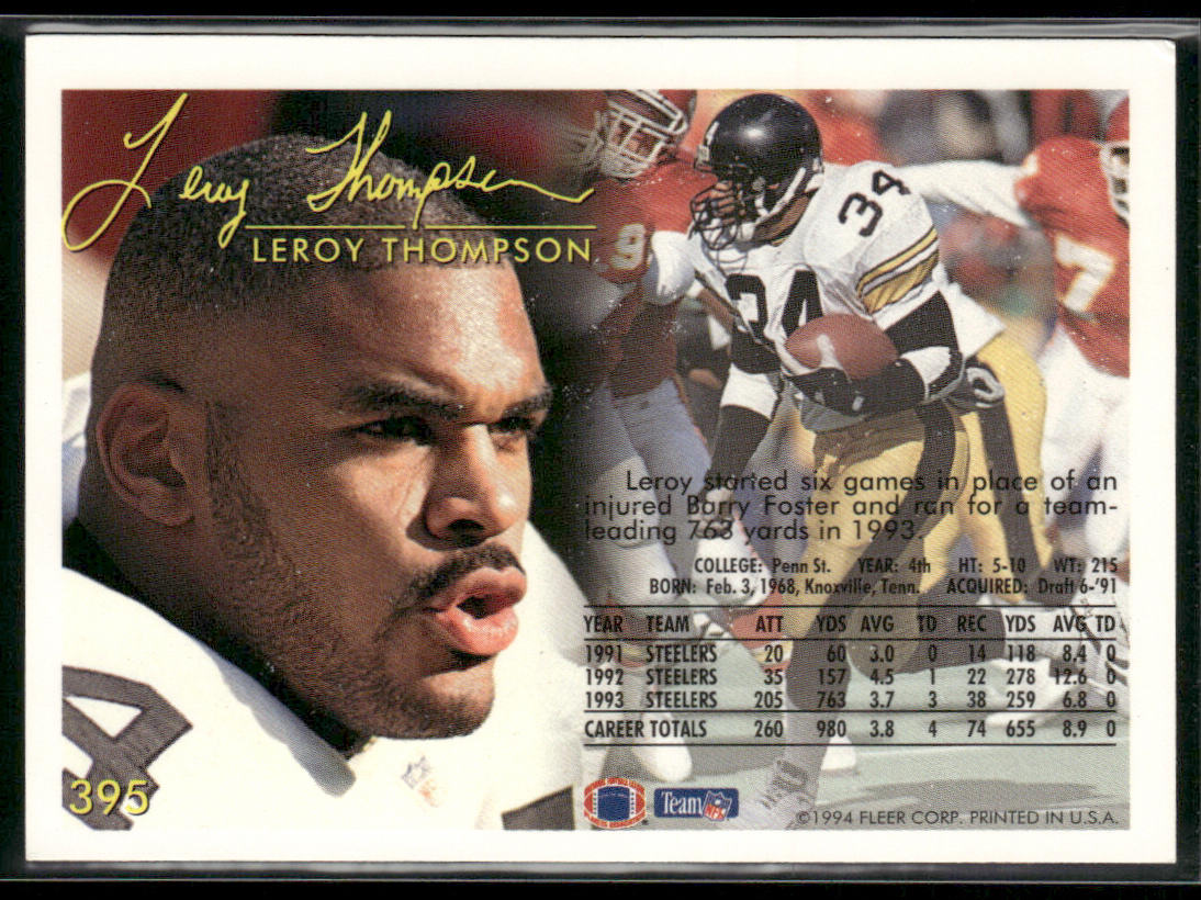 Leroy Thompson 1994 Fleer #395 Pittsburgh Steelers