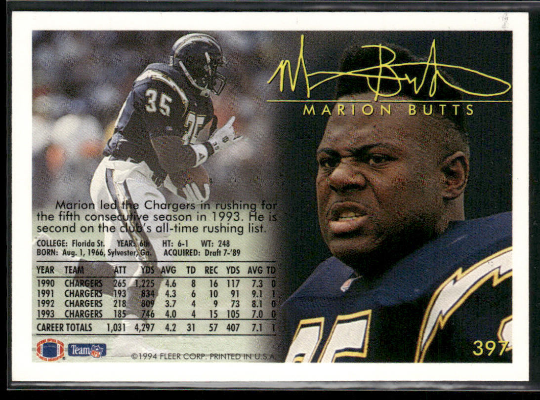 Marion Butts 1994 Fleer #397 New England Patriots