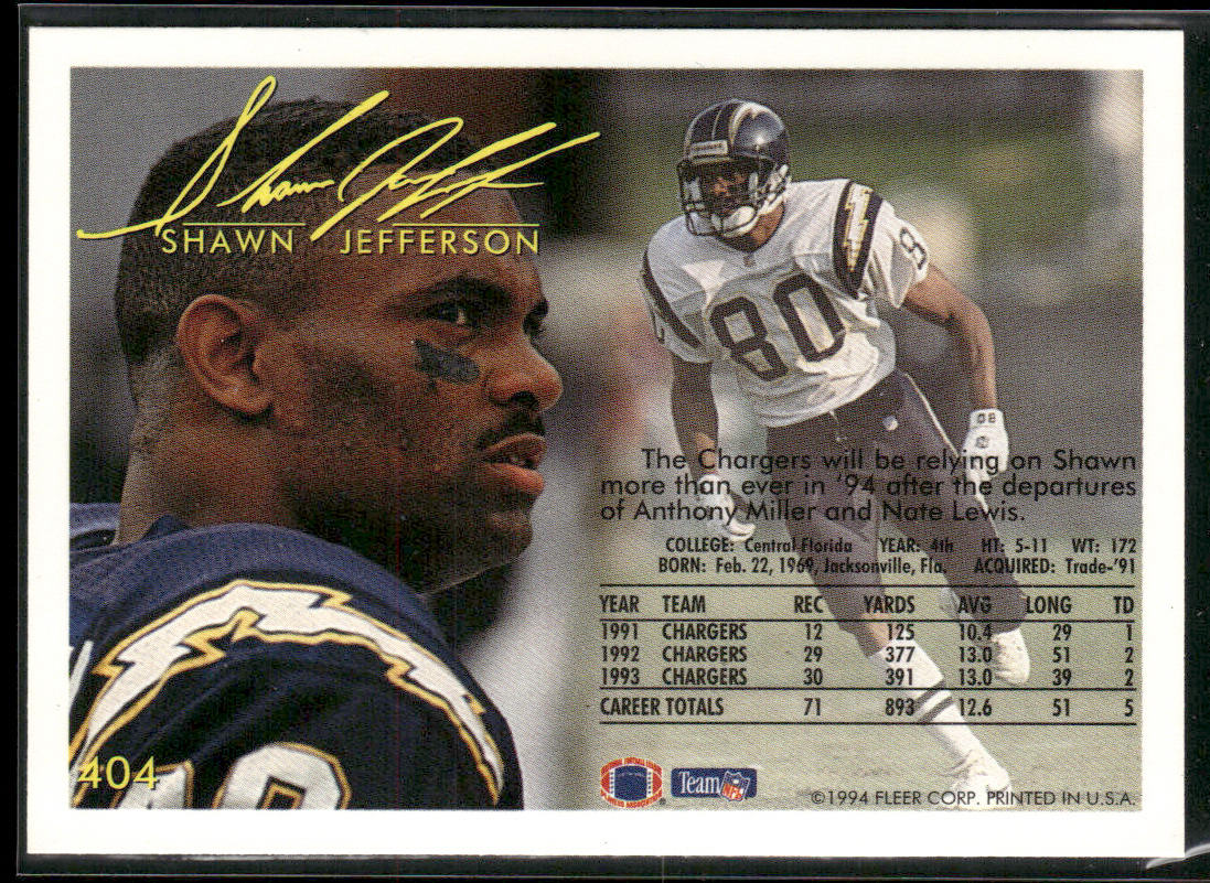 Shawn Jefferson 1994 Fleer #404 San Diego Chargers