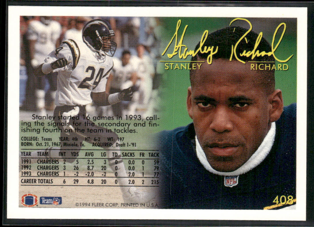 Stanley Richard 1994 Fleer #408 San Diego Chargers