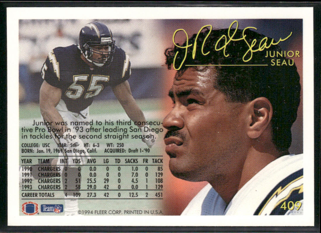 Junior Seau 1994 Fleer #409 San Diego Chargers