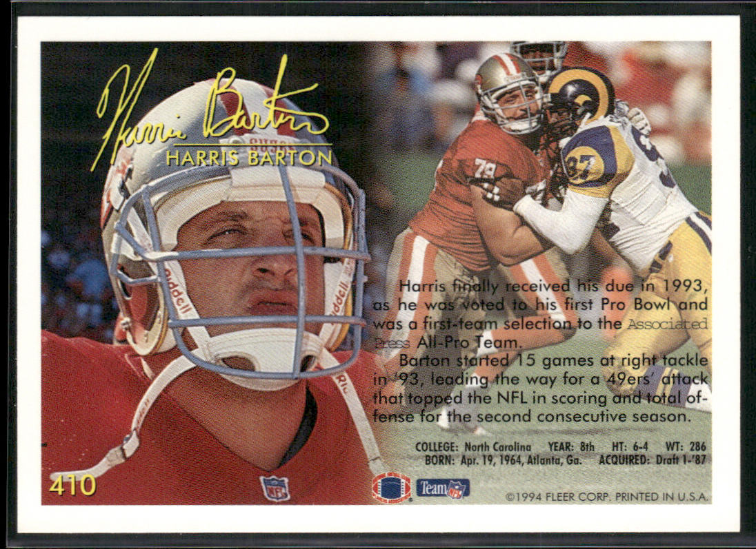 Harris Barton 1994 Fleer #410 San Francisco 49ers