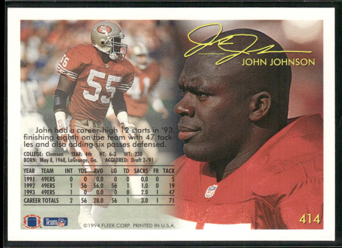 John Johnson 1994 Fleer #414 San Francisco 49ers