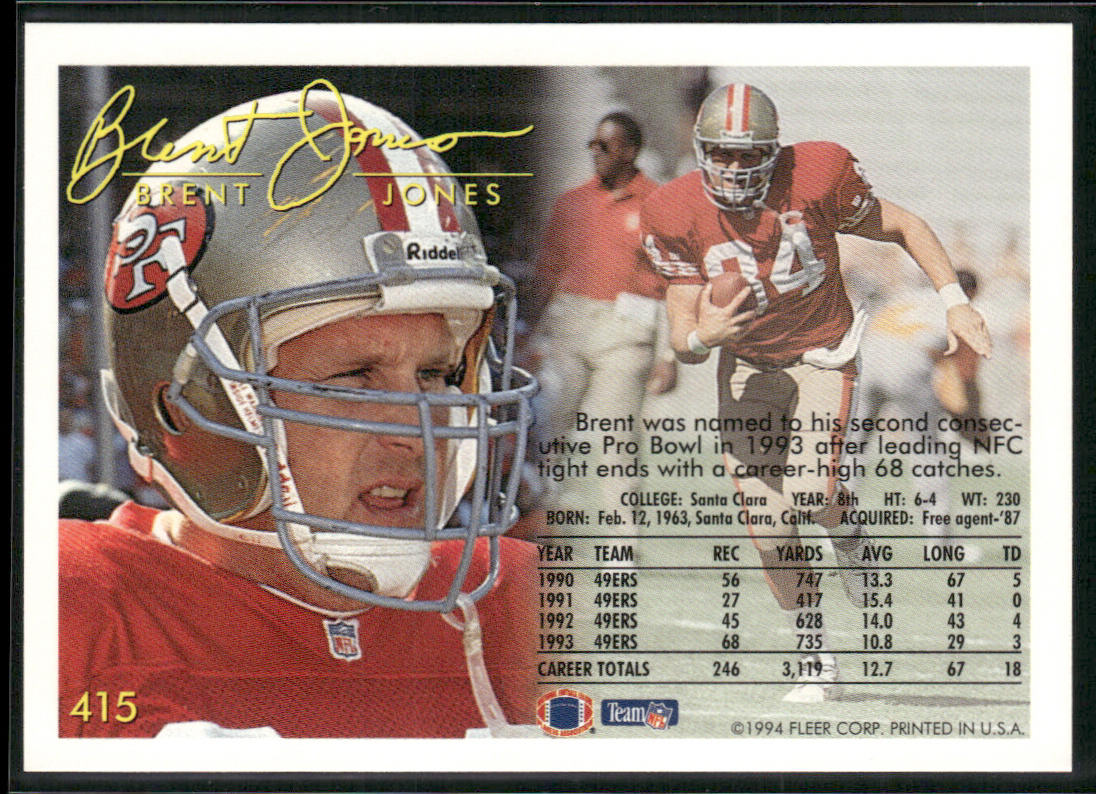 Brent Jones 1994 Fleer #415 San Francisco 49ers