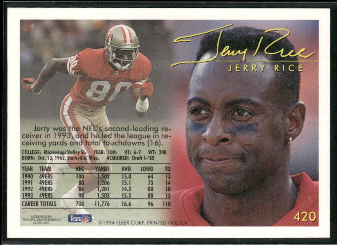 Jerry Rice 1994 Fleer #420 San Francisco 49ers