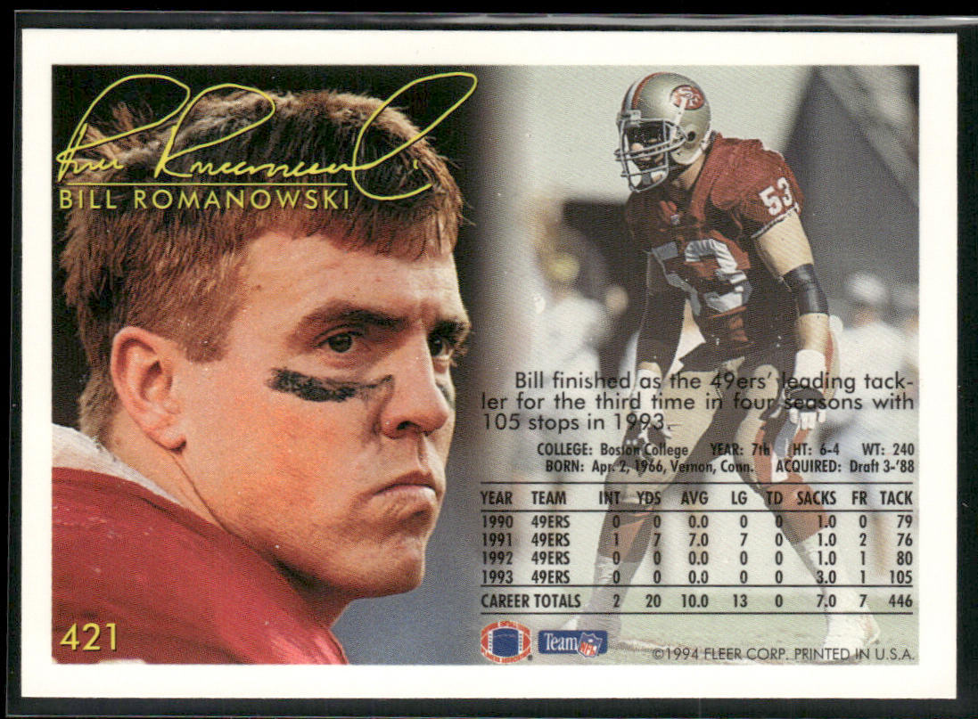 Bill Romanowski 1994 Fleer #421 Philadelphia Eagles