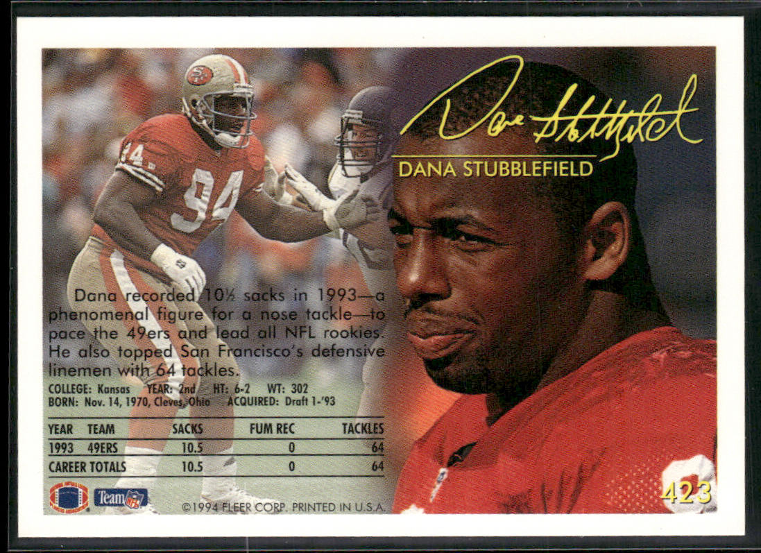 Dana Stubblefield 1994 Fleer #423 San Francisco 49ers