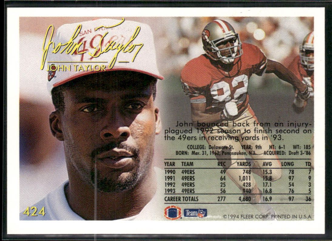 John Taylor 1994 Fleer #424 San Francisco 49ers