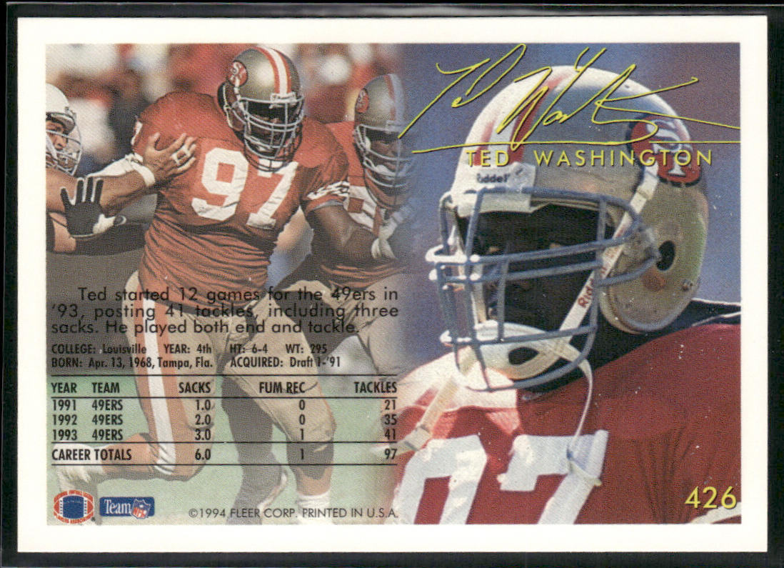 Ted Washington 1994 Fleer #426 Denver Broncos