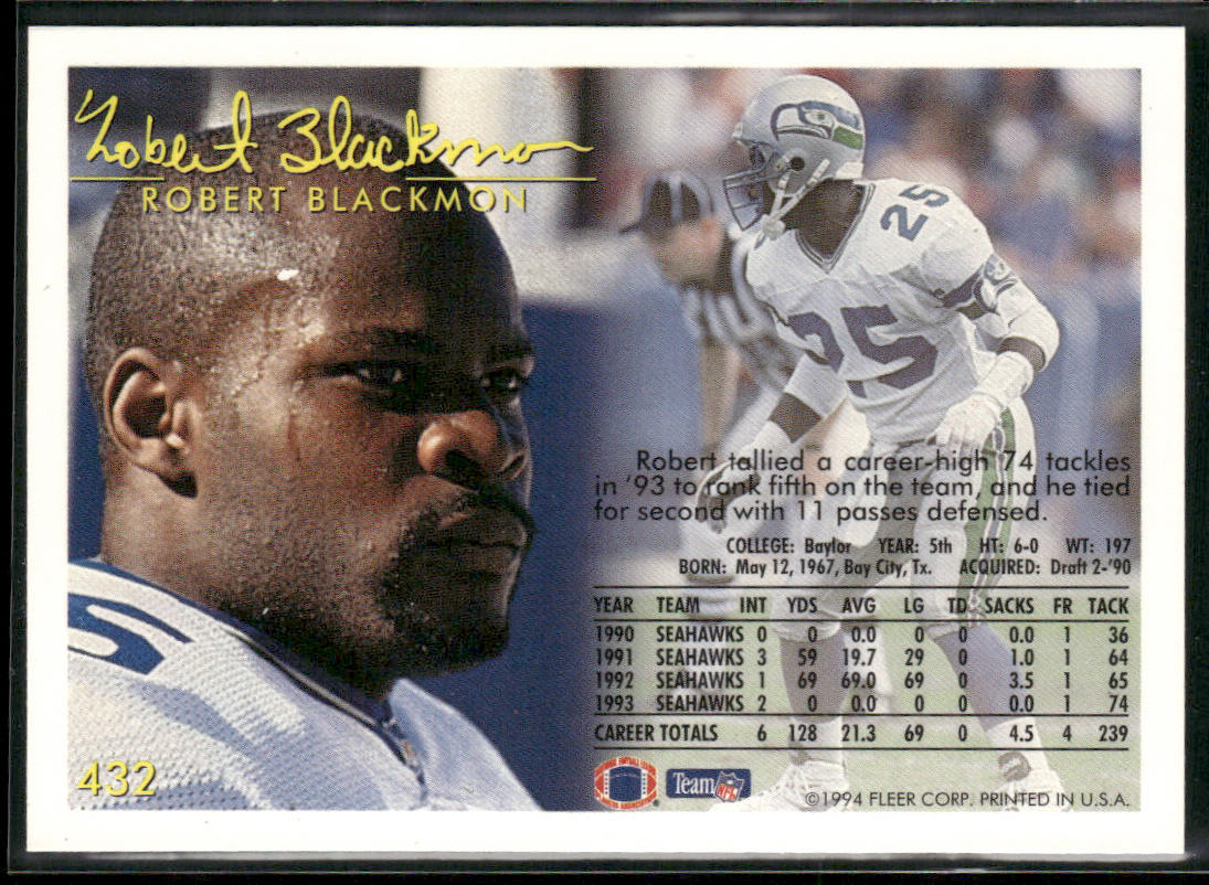 Robert Blackmon 1994 Fleer #432 Seattle Seahawks