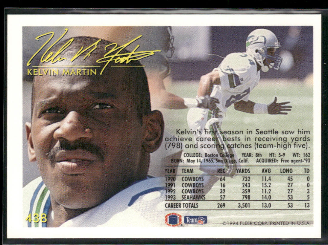 Kelvin Martin 1994 Fleer #438 Seattle Seahawks