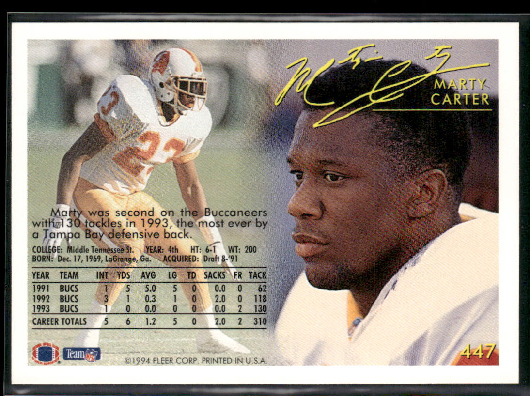 Marty Carter 1994 Fleer #447 Tampa Bay Buccaneers