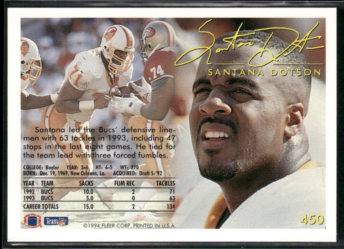 Santana Dotson 1994 Fleer #450 Tampa Bay Buccaneers