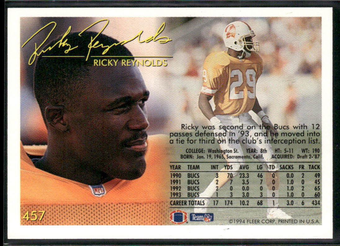 Ricky Reynolds 1994 Fleer #457 New England Patriots