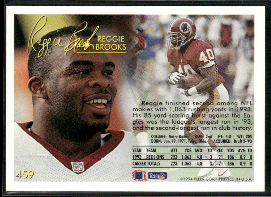 Reggie Brooks 1994 Fleer #459 Washington Redskins