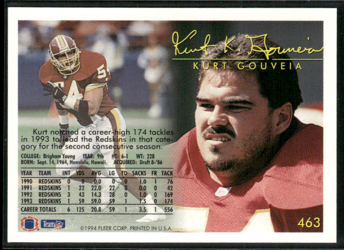 Kurt Gouveia 1994 Fleer #463 Washington Redskins