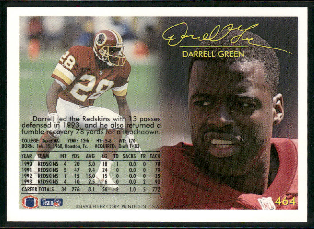 Darrell Green 1994 Fleer #464 Washington Redskins