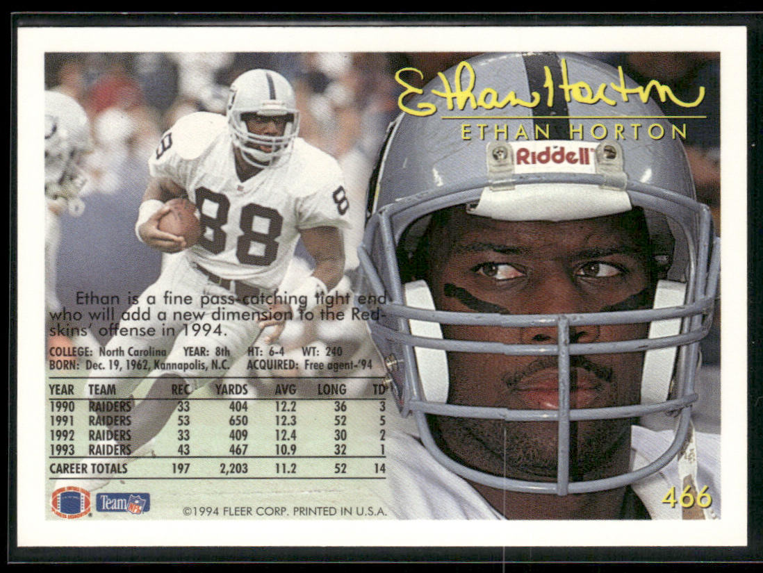 Ethan Horton 1994 Fleer #466 Washington Redskins