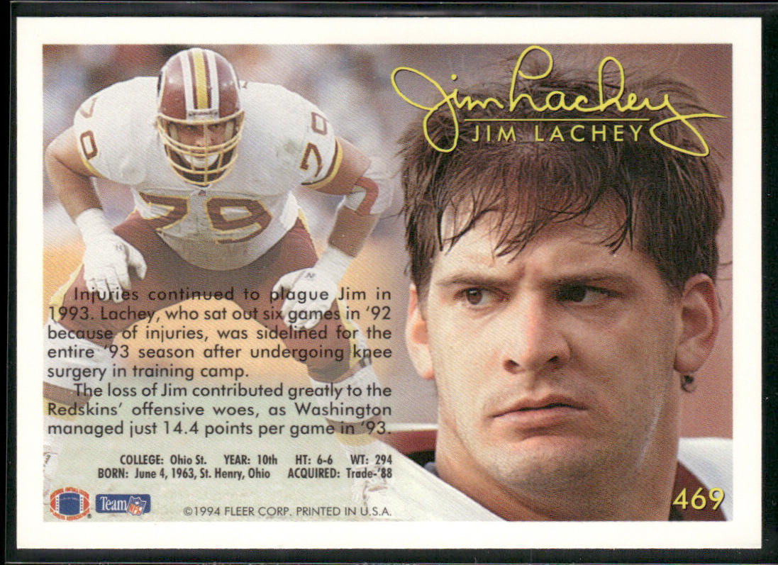 Jim Lachey 1994 Fleer #469 Washington Redskins