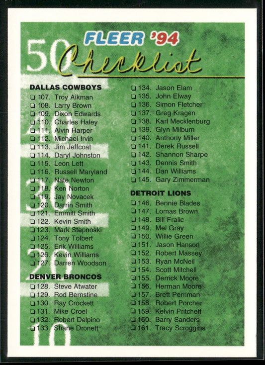 Checklist: 107-214 1994 Fleer #476 San Francisco 49ers