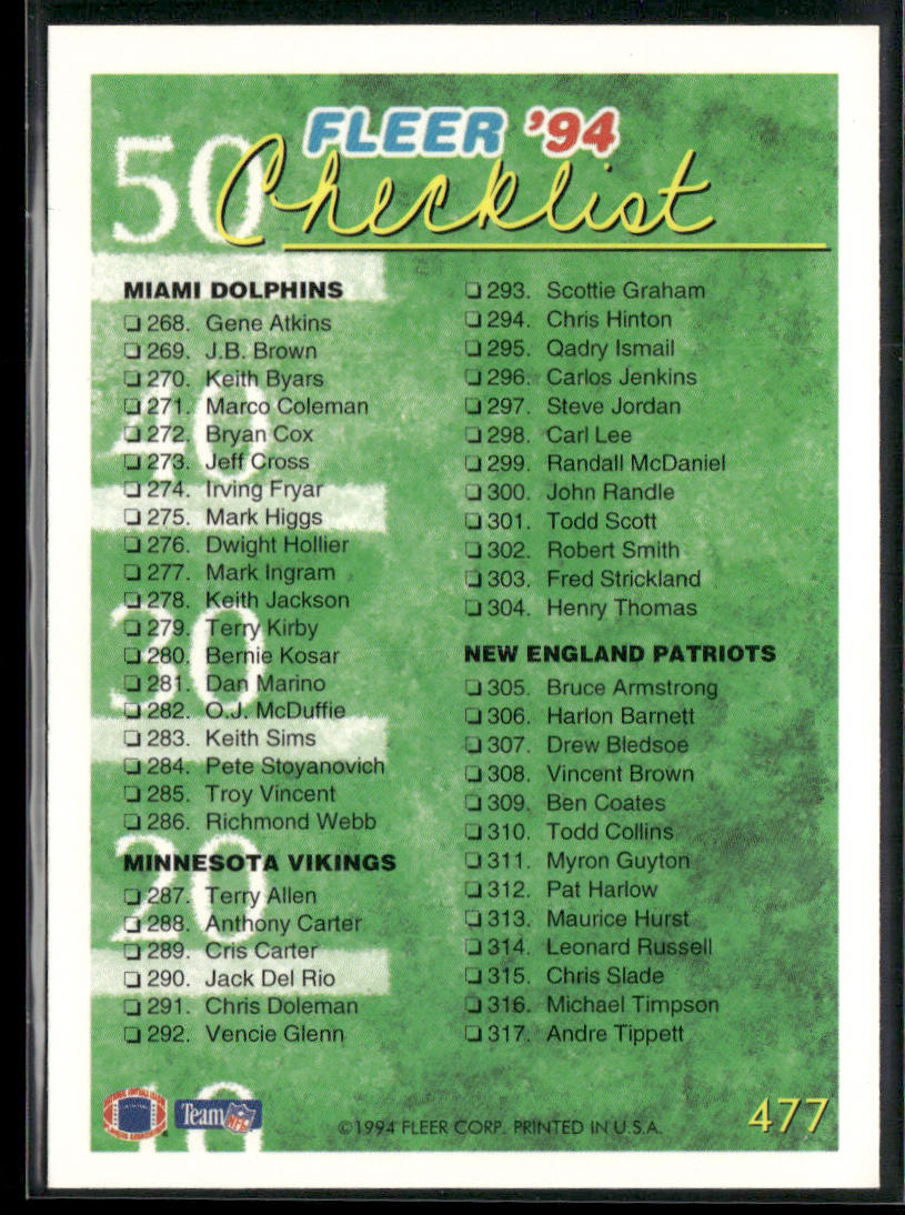 Checklist: 215-317 1994 Fleer #477 Dallas Cowboys