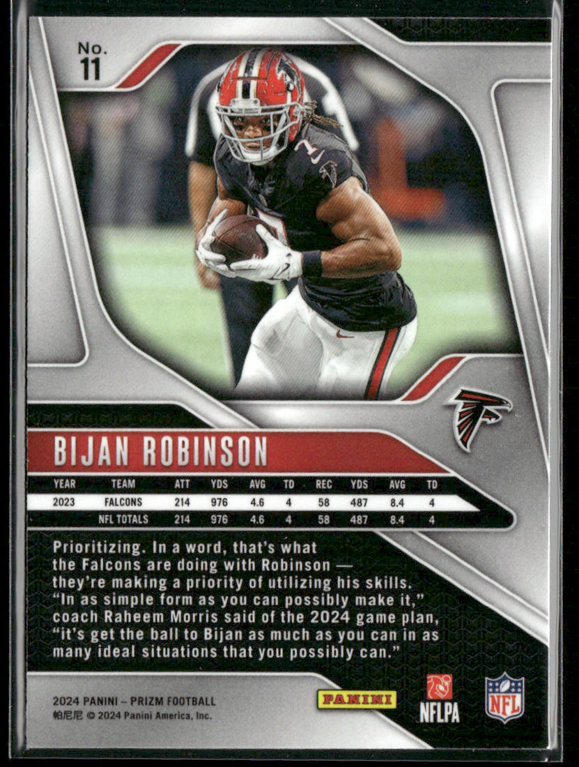 Bijan Robinson 2024 Panini Prizm #11 Atlanta Falcons