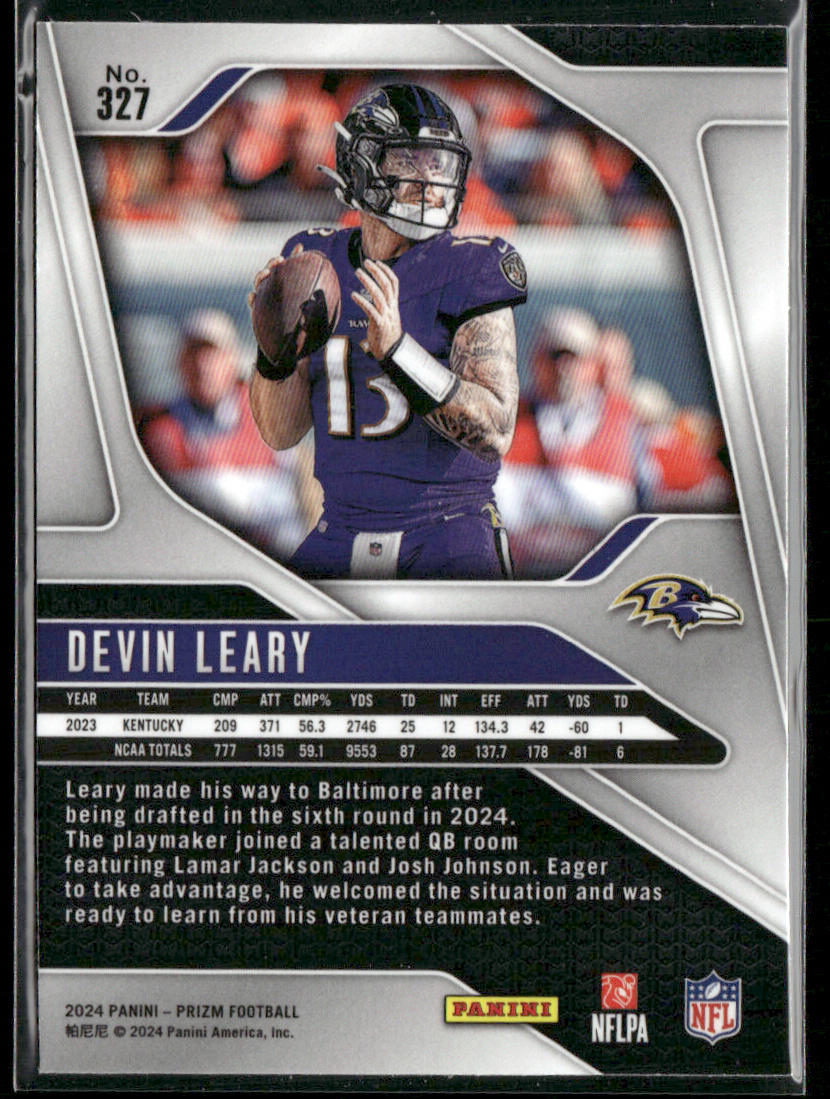 Devin Leary 2024 Panini Prizm #327 RC Baltimore Ravens