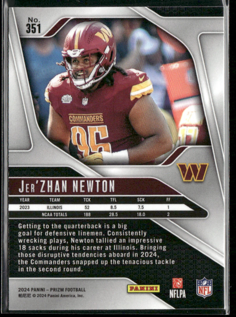 Jer'Zhan Newton 2024 Panini Prizm #351 RC Washington Commanders