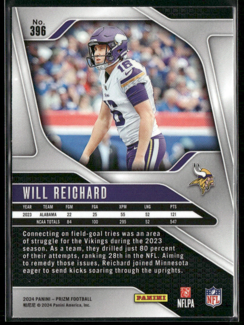 Will Reichard 2024 Panini Prizm #396 RC Minnesota Vikings