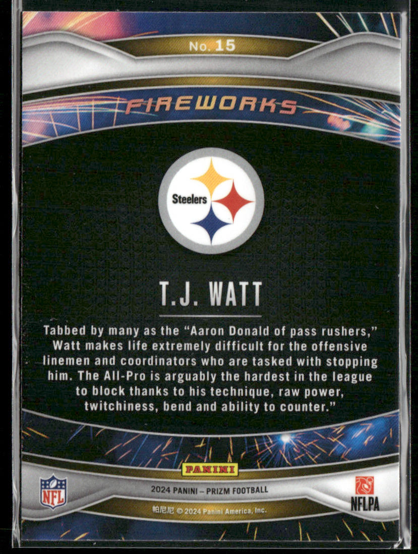 T.J. Watt 2024 Panini Prizm Fireworks #15 Pittsburgh Steelers