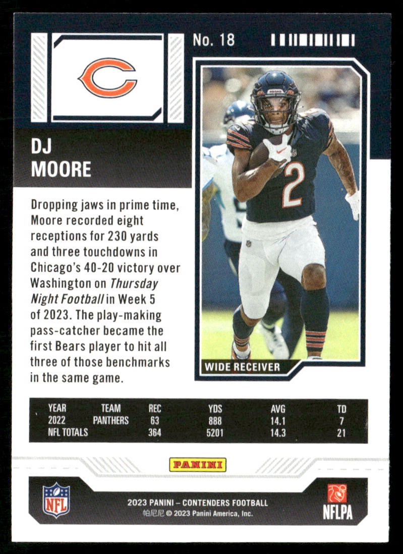 DJ Moore 2023 Panini Contenders Season Ticket Retail #18 Chicago Bears
