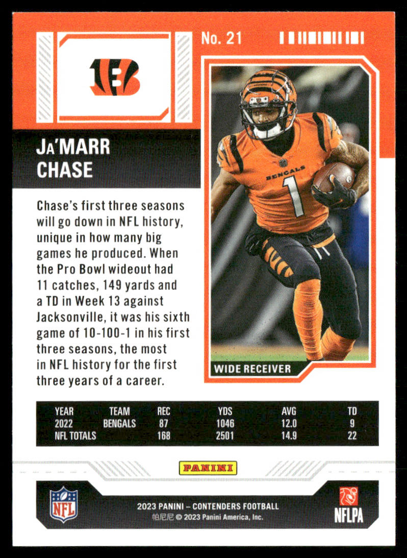 Ja'Marr Chase 2023 Panini Contenders Season Ticket Retail #21 Cincinnati Bengals