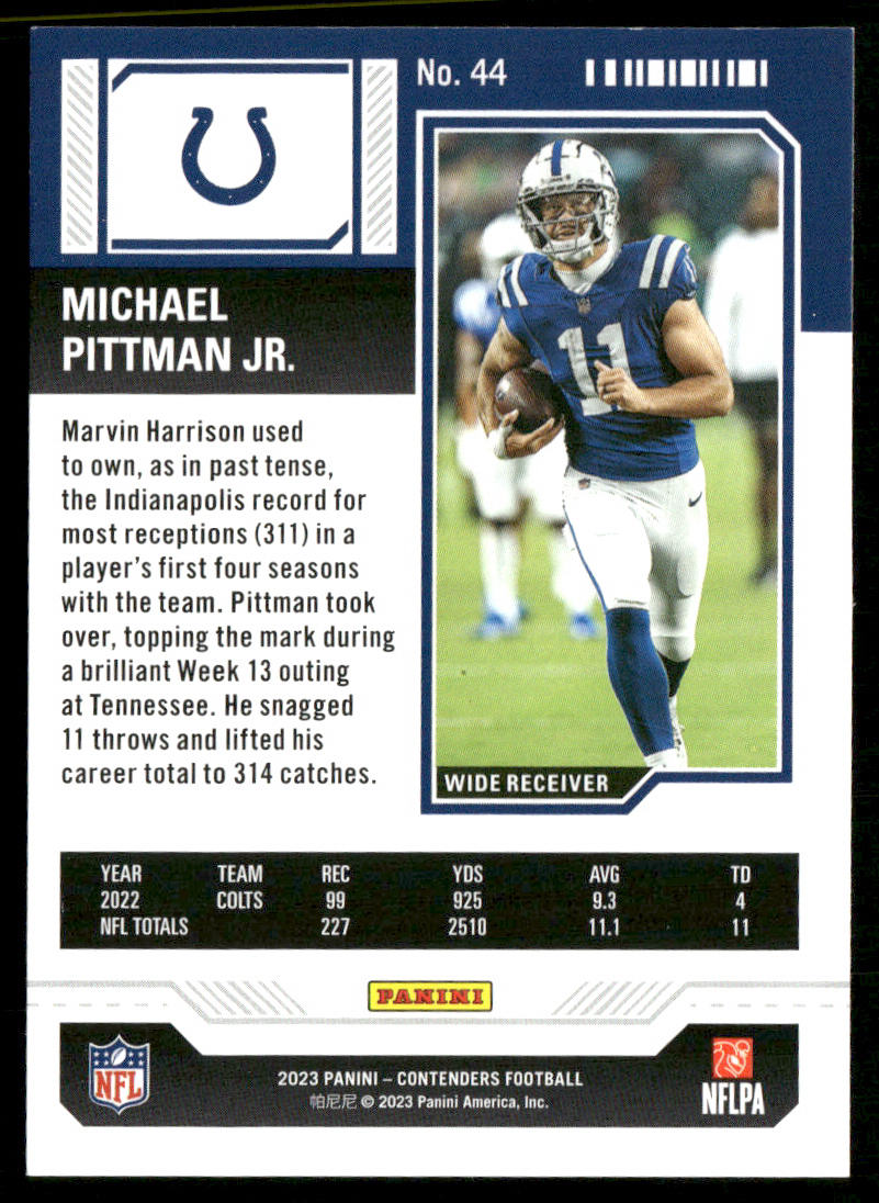 Michael Pittman Jr. 2023 Panini Contenders Season Ticket Retail #44 Colts