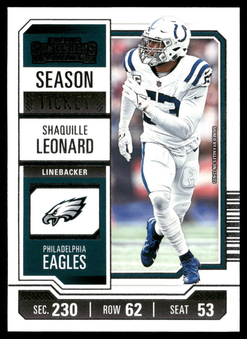 Shaquille Leonard 2023 Panini Contenders Season Ticket Retail #45 Eagles