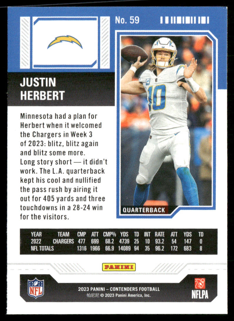 Justin Herbert 2023 Panini Contenders Season Ticket Retail #59 Chargers