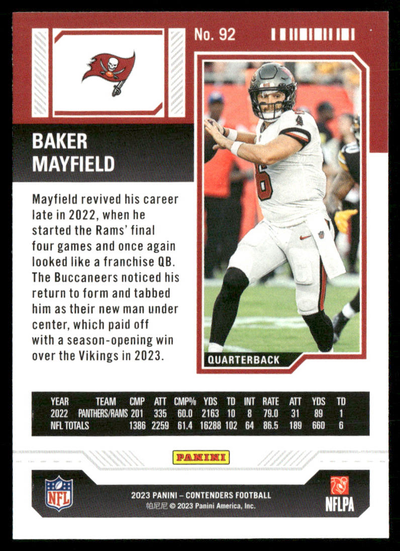 Baker Mayfield 2023 Panini Contenders Season Ticket Retail #92 Buccaneers