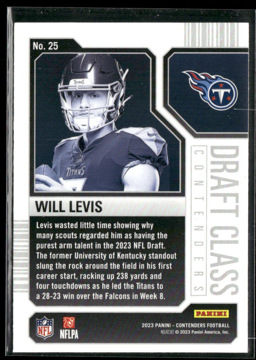 Will Levis 2023 Panini Contenders Draft Class Contenders #25 Tennessee Titans