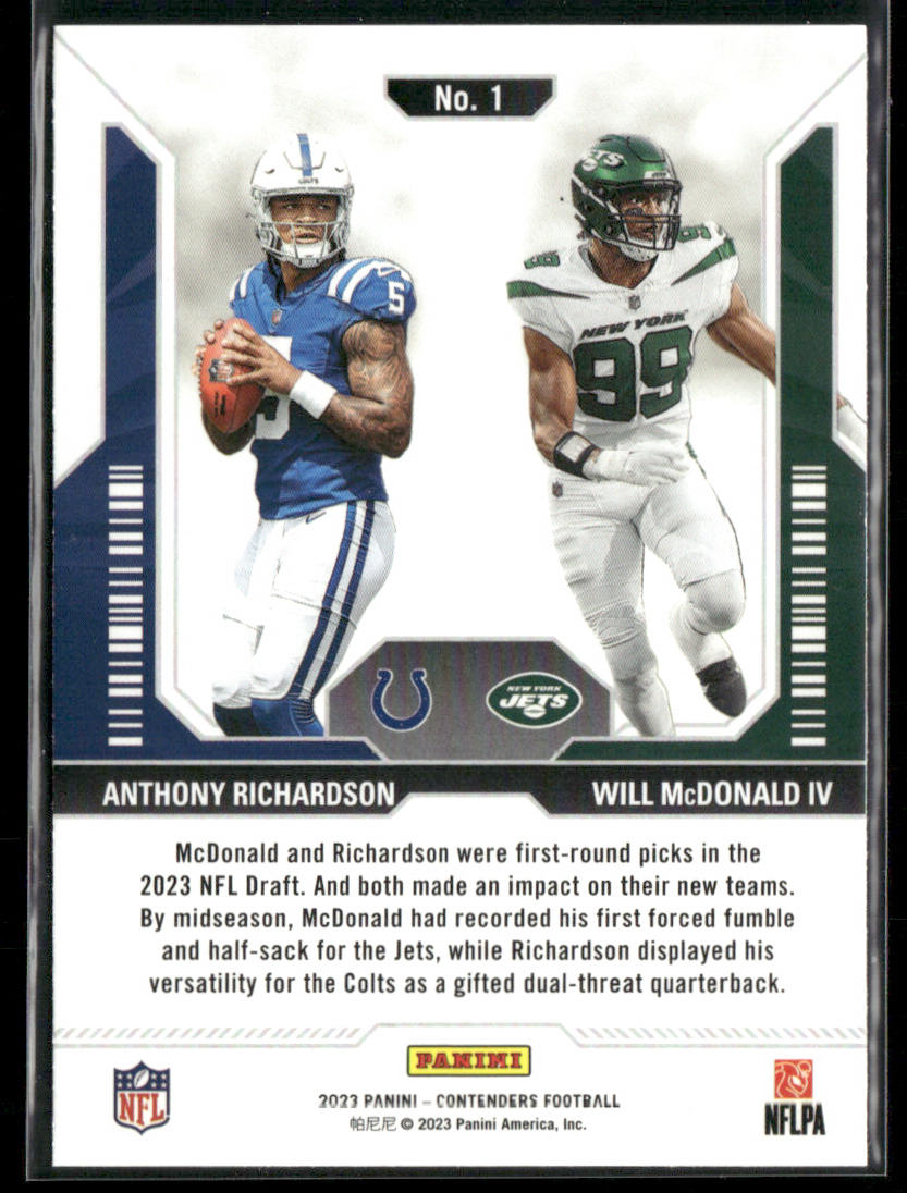 Anthony Richardson / Will McDonald IV 2023 Panini Contenders Round Numbers #1