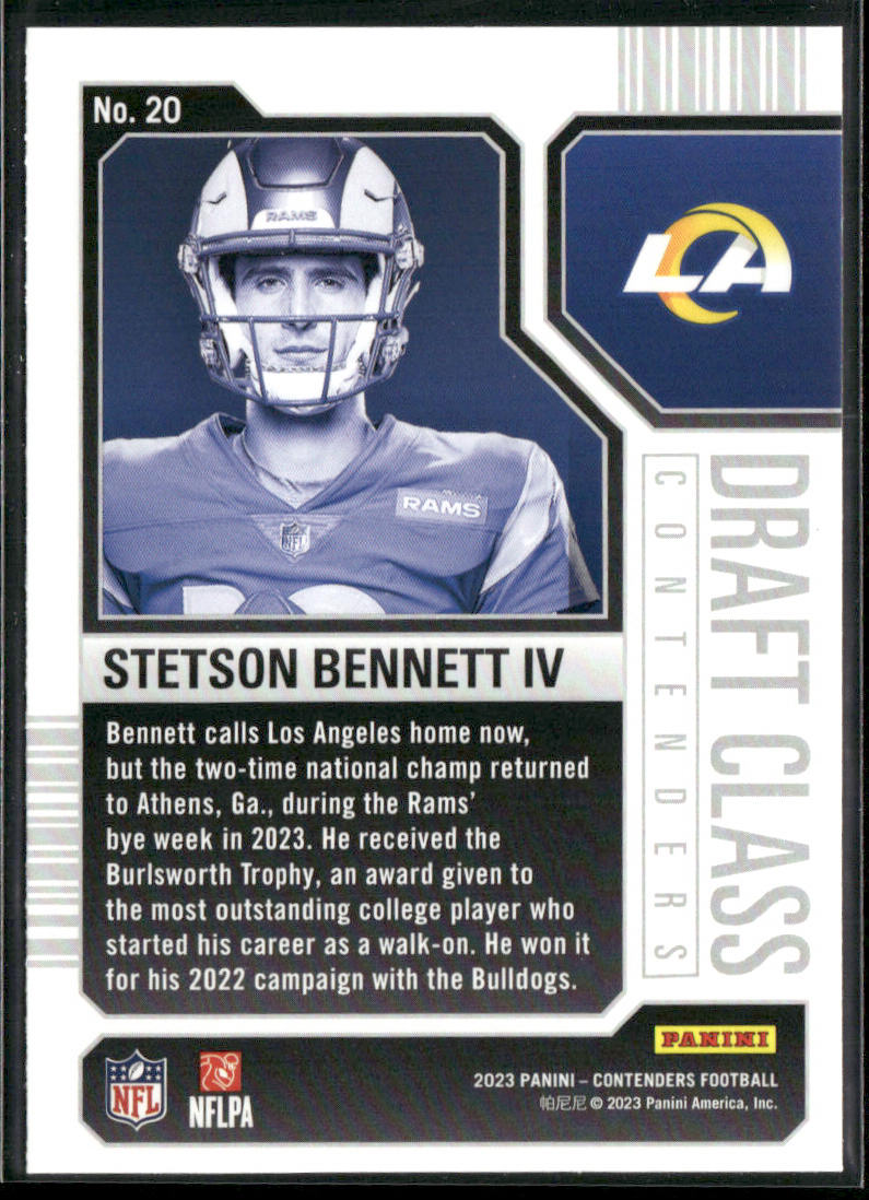 Stetson Bennett IV 2023 Panini Contenders Draft Class Contenders #20 Rams