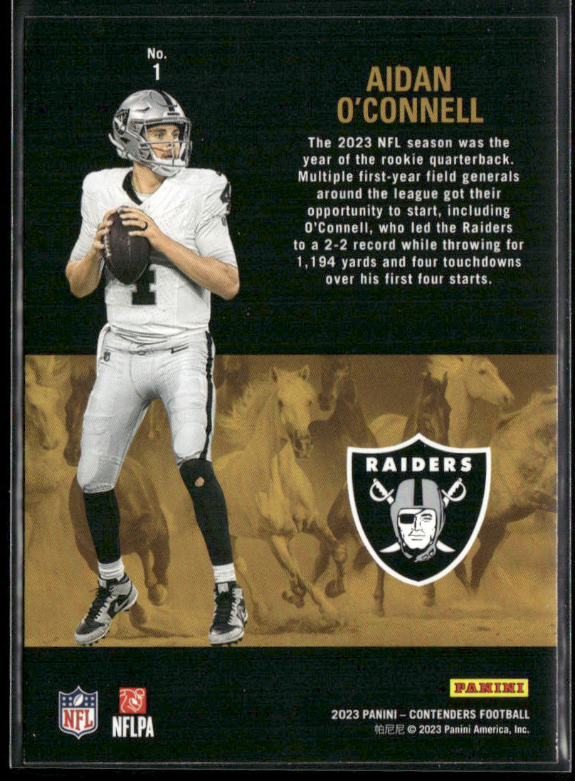 Aidan O'Connell 2023 Panini Contenders Rookie Stallions #1 Las Vegas Raiders