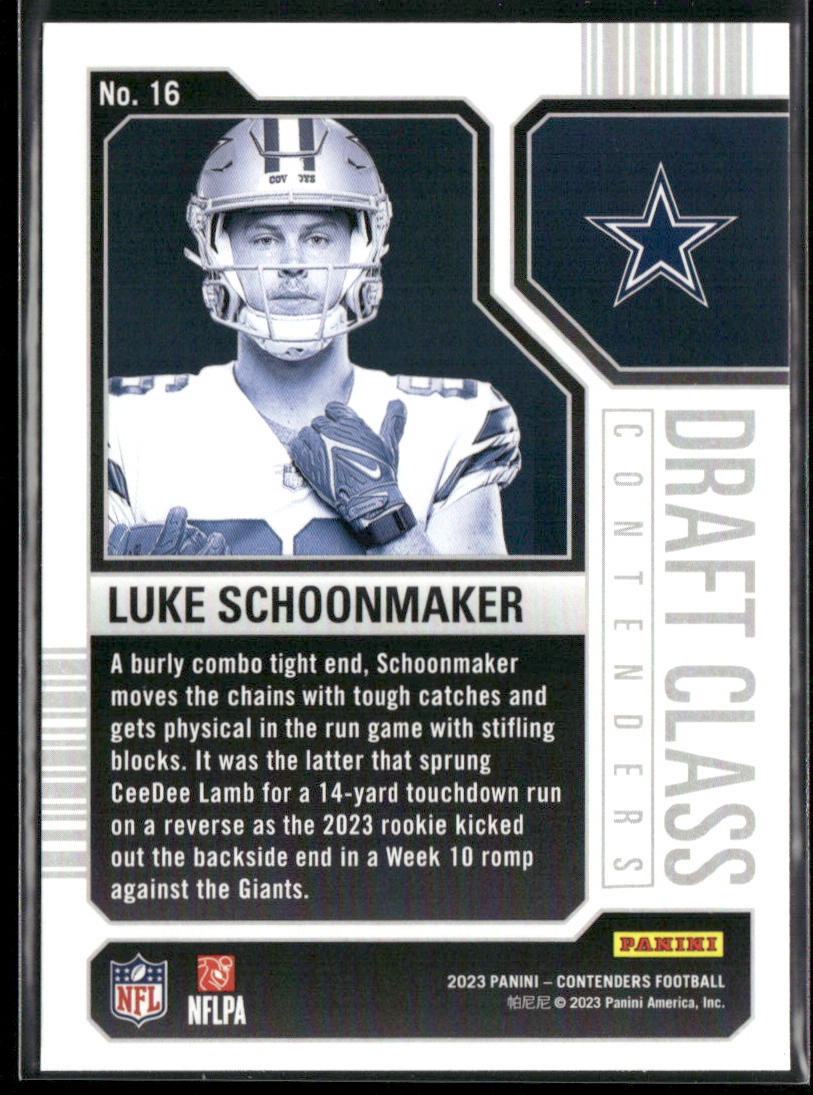 Luke Schoonmaker 2023 Panini Contenders Draft Class Contenders #16 Cowboys