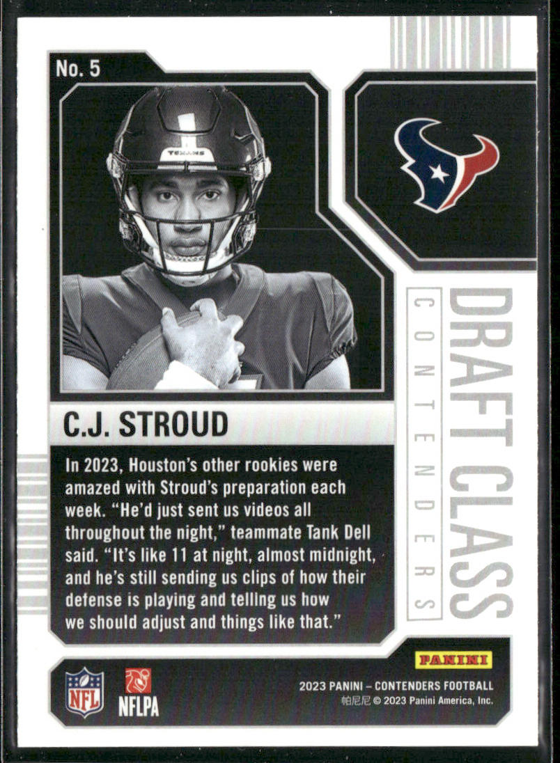 C.J. Stroud 2023 Panini Contenders Draft Class Contenders #5 Houston Texans