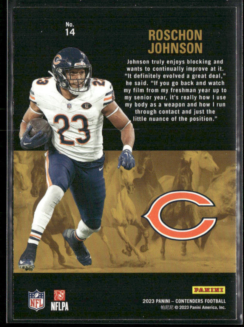 Roschon Johnson 2023 Panini Contenders Rookie Stallions #14 Chicago Bears