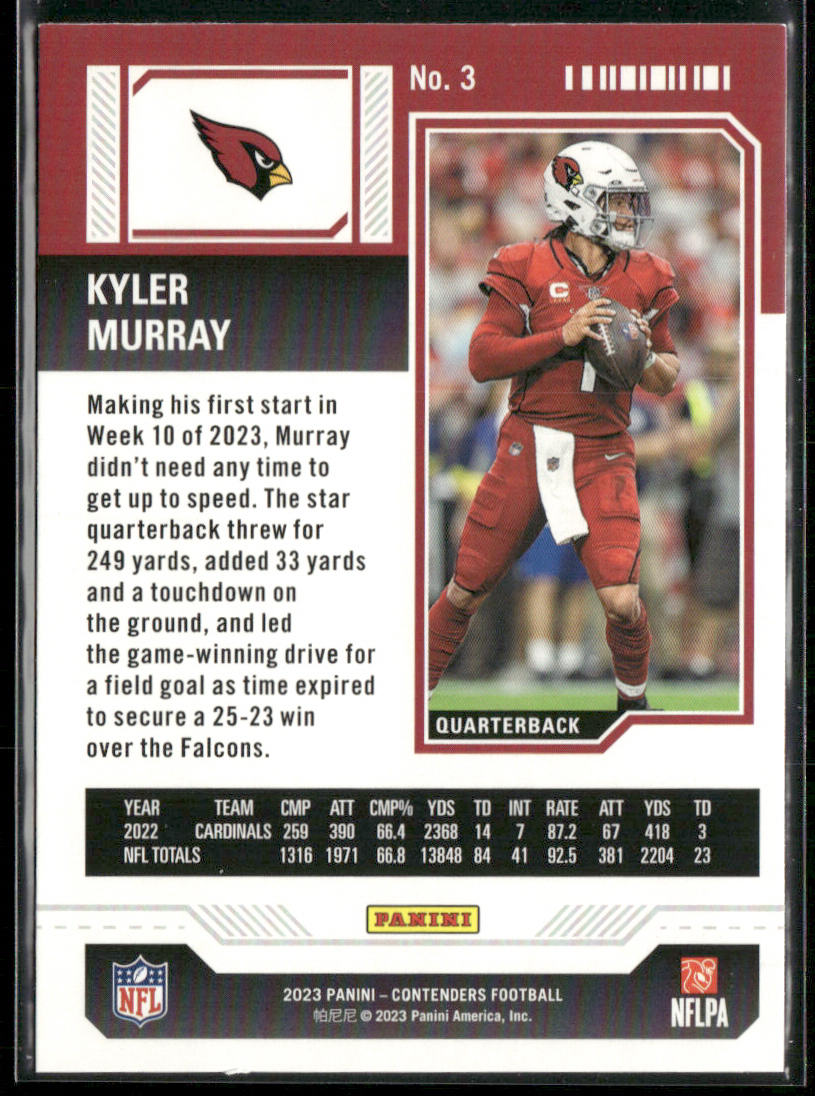 Kyler Murray 2023 Panini Contenders Game Ticket Red #3 Arizona Cardinals