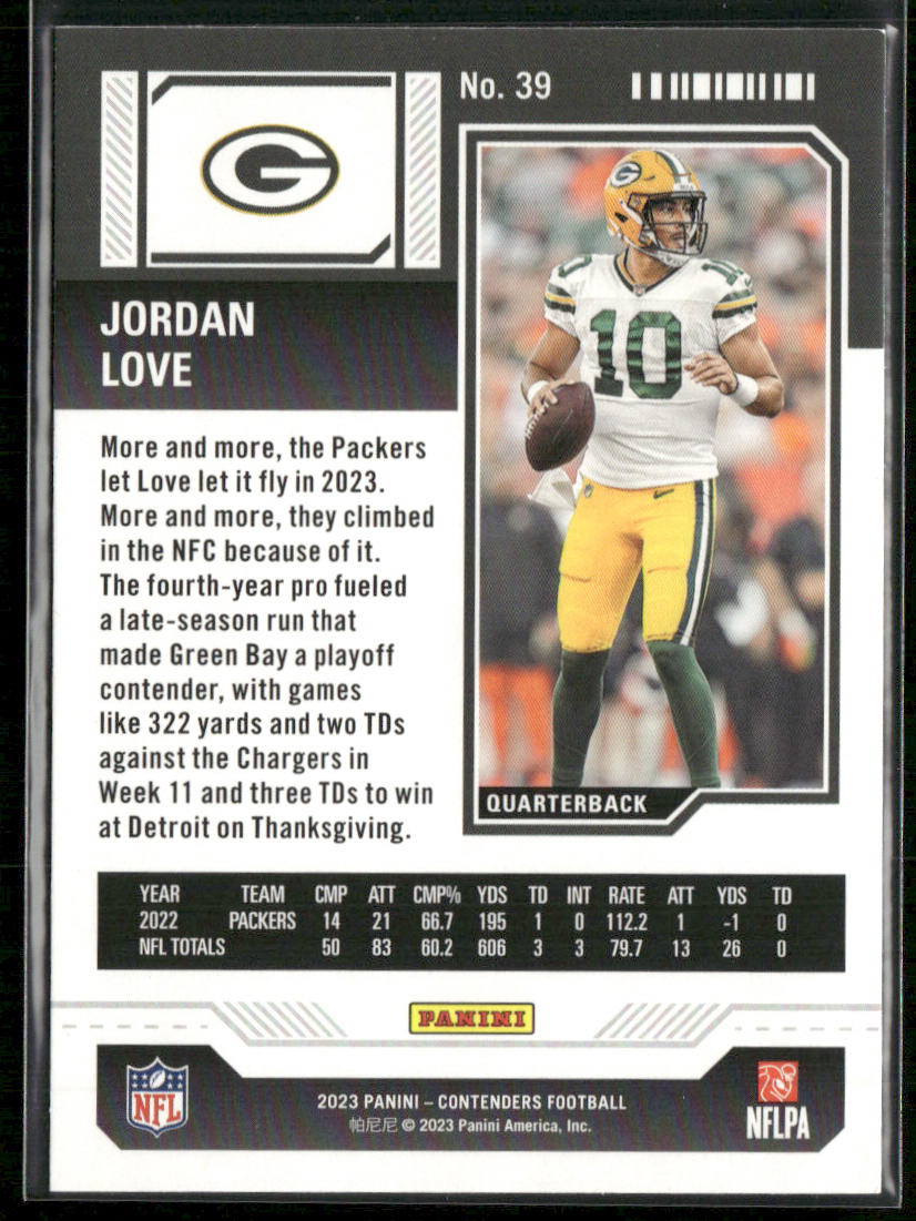 Jordan Love 2023 Panini Contenders Game Ticket Red #39 Green Bay Packers
